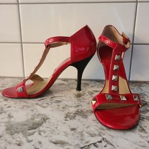 Michael Kors studded red leather heeled sandals